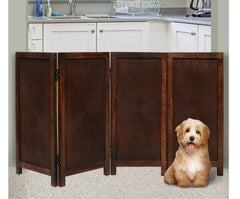 The Wooden Town pet gate in a doorway illustrates versatile indoor containment for pets.