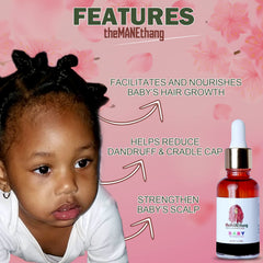 theMANEthang ingredients label highlights coconut, tea tree, castor, and alma oils for scalp nourishment.