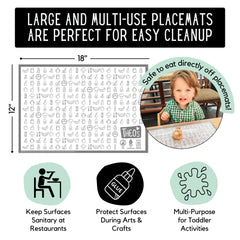 THEO'S stick-on table mats in use during a toddler meal