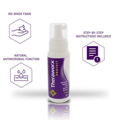THERAWORX PROTECT foam dispense closeup showing smooth, skin-friendly application.
