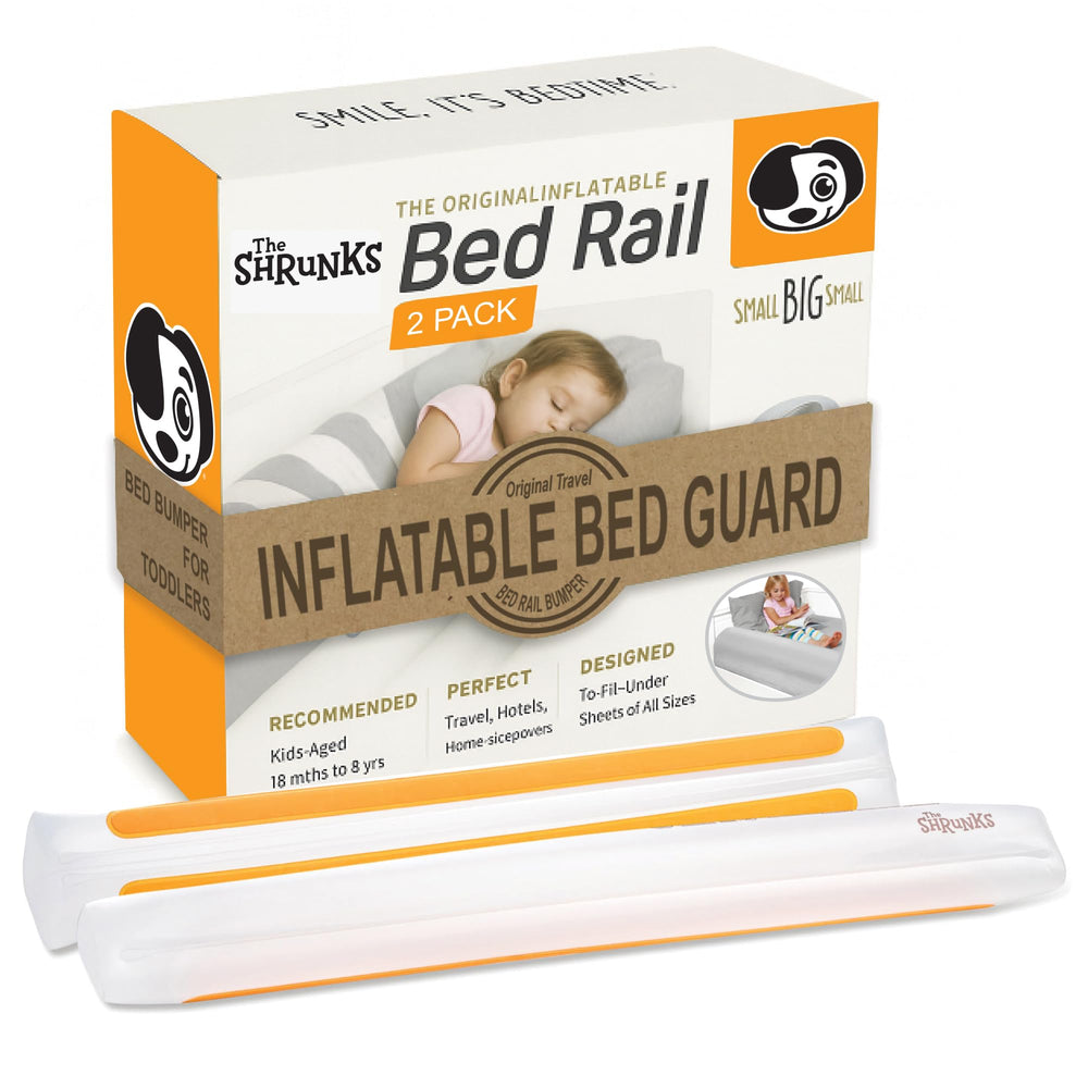The Shrunks inflatable bed rail setup with two rails for travel safety