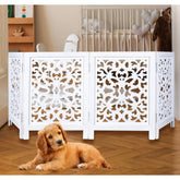 The Wooden Town free-standing dog gate fully assembled for easy room separation.