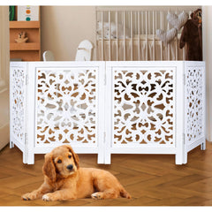 The Wooden Town free-standing dog gate fully assembled for easy room separation.