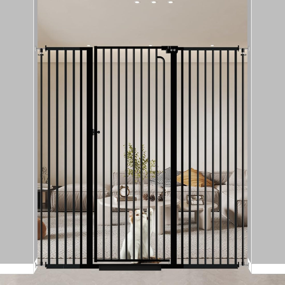 THEYFIRST 57-inch cat gate in doorway provides tall protection for adventurous cats.