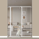 THEYFIRST 57-inch cat gate height blocks jumpy cats in doorway.