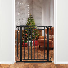 THEYFIRST 30-inch tall doorway gate securely closes to keep kids and pets safe.