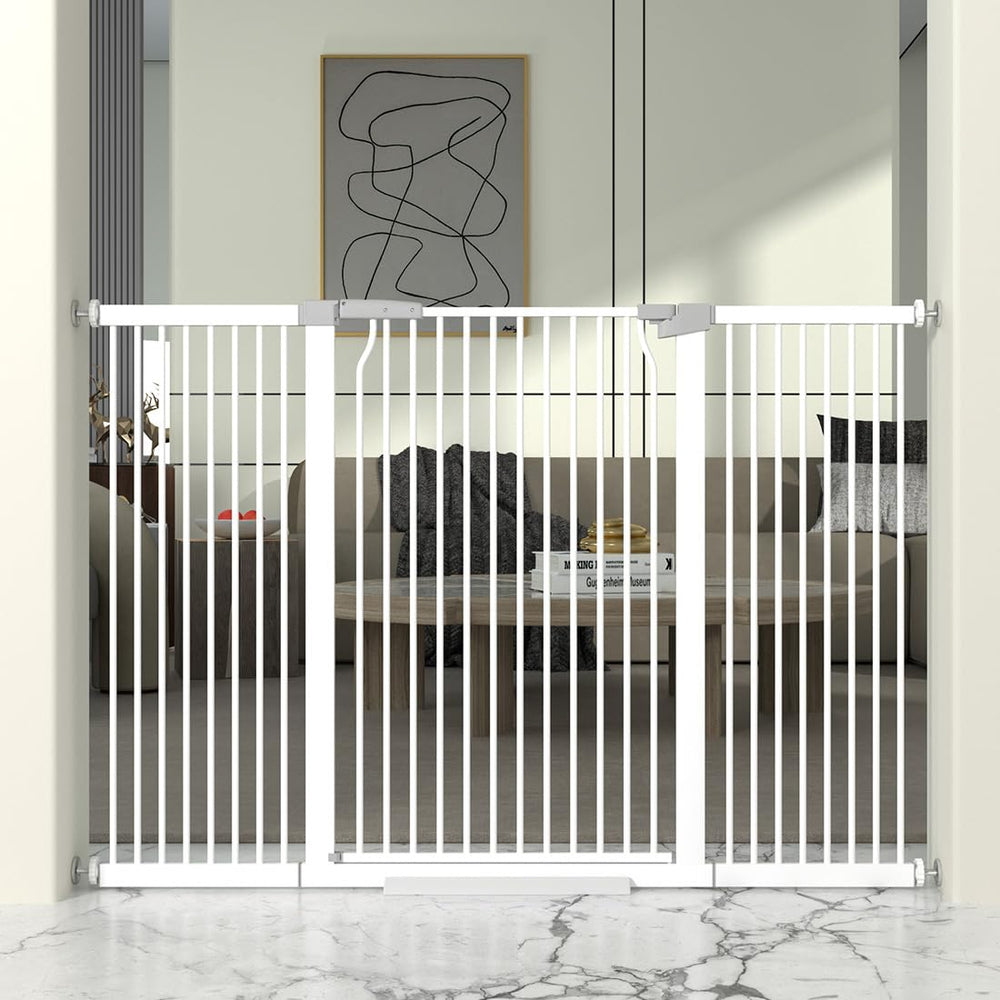 THEYFIRST cat gate 41in height in doorway for safer indoor pet boundaries.