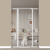 THEYFIRST extra tall cat gate in doorway demonstrates safe doorway barrier for kids and pets.