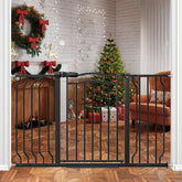 THEYFIRST extra-wide baby gate on stairs demonstrates tool-less installation for safe stair access.