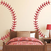 Theyge baseball stitches wall decal giant creates bold focal wall in teen bedrooms.