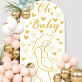 THEYGE wall decal in gold with pregnant-woman art for festive baby shower backdrop.