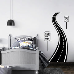 THEYGE road-sign-wall-decals race-track-theme demonstrates a race-inspired backdrop that's versatile for playrooms.