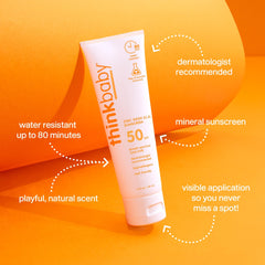 Thinkbaby sunscreen texture on skin shows quick-absorbing, non-greasy feel