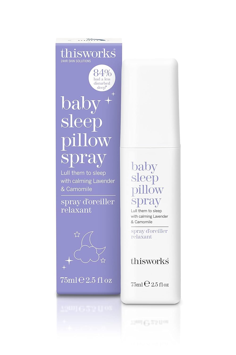 THISWORKS Baby Sleep Pillow Spray bottle closeup highlighting ultra-gentle bedtime calming formula