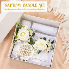 Threlaco white baptism candle with flower for sacred ceremony