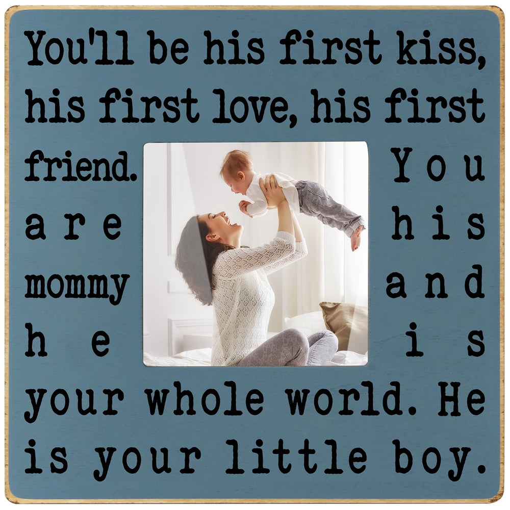 THYGIFTREE New Mom Frame in rustic blue displayed on desk for a cherished memory