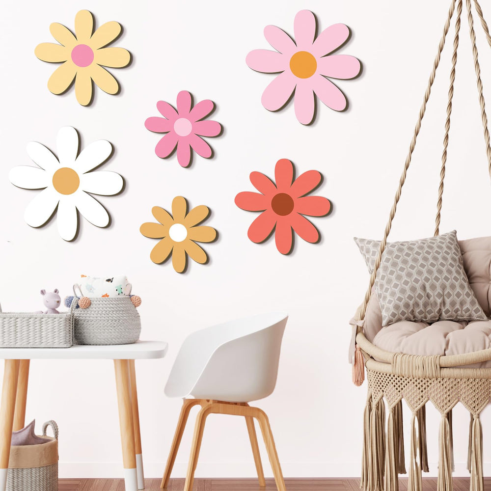 Thyle daisy wall hanging 30cm displays warm natural wood tones for nursery decor