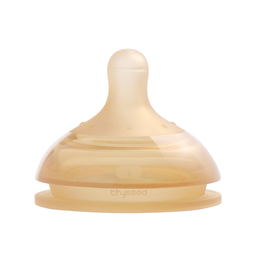 Thyseed natural anti-colic bottle replacement nipple close-up shows gentle-flow design