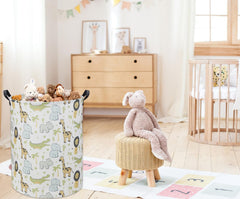 TIBAOLOVER Animal Baby Laundry Basket collapsed for compact storage and easy stowaway.