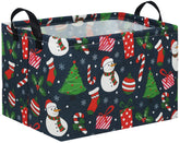 TIBAOLOVER Christmas basket blue front view shows sturdy canvas with waterproof lining for storage