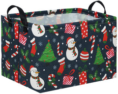 TIBAOLOVER Christmas basket blue front view shows sturdy canvas with waterproof lining for storage