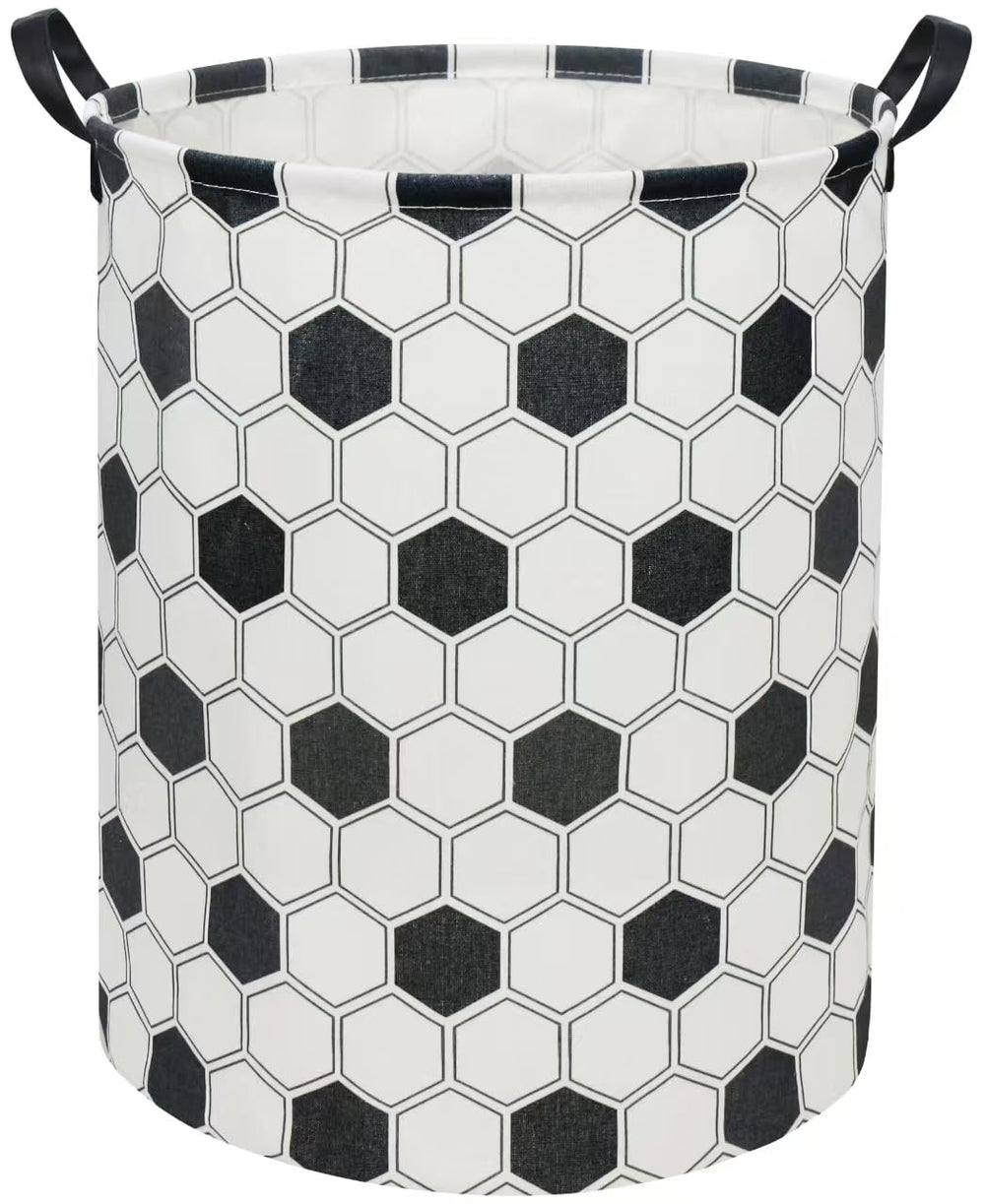 TIBAOLOVER Hexagon Football kids laundry basket front view for playful bedroom organization