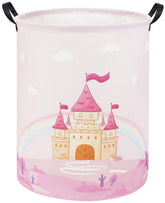 TIBAOLOVER Pink Castle kids laundry basket front view for organization