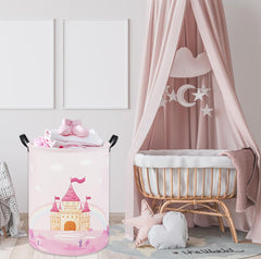 TIBAOLOVER Pink Castle basket used for toy storage and clothes