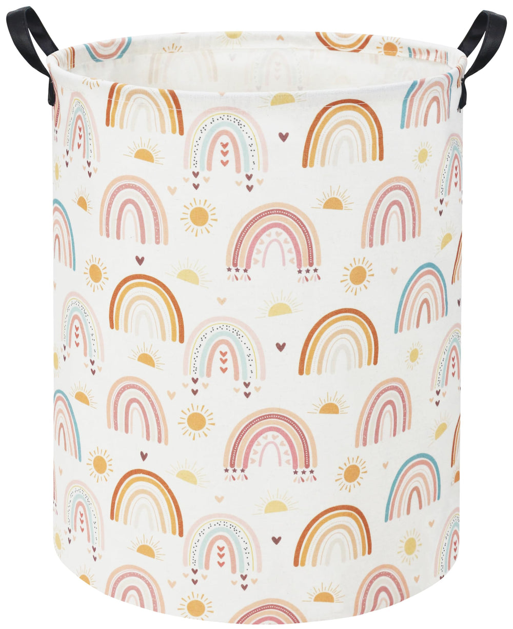 Tibaolover Rainbow Kids Laundry Basket open view demonstrates a sturdy, moisture-resistant hamper for clothes and toys.