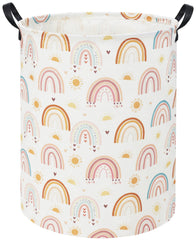 Tibaolover Rainbow Kids Laundry Basket open view demonstrates a sturdy, moisture-resistant hamper for clothes and toys.