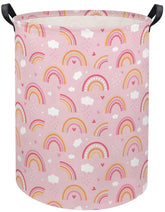 TIBAOLOVER Rainbow Pink Baby Laundry Basket front view for organized nursery storage.
