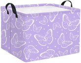TIBAOLOVER rectangular kids storage basket with handles in purple butterfly design for toy organization.