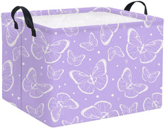 TIBAOLOVER rectangular kids storage basket with handles in purple butterfly design for toy organization.