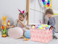 TIBAOLOVER pink heart basket open as toy organizer on shelf