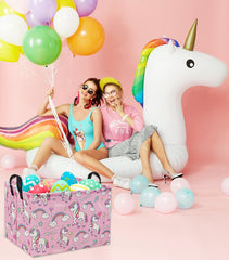 TIBAOLOVER rectangular unicorn basket pink open for easy access to toys and books