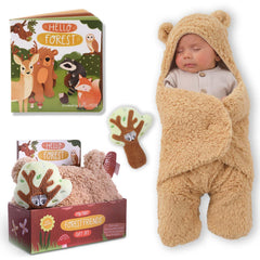 Tickle & Main forest animal swaddle in soft cotton provides cozy newborn comfort.