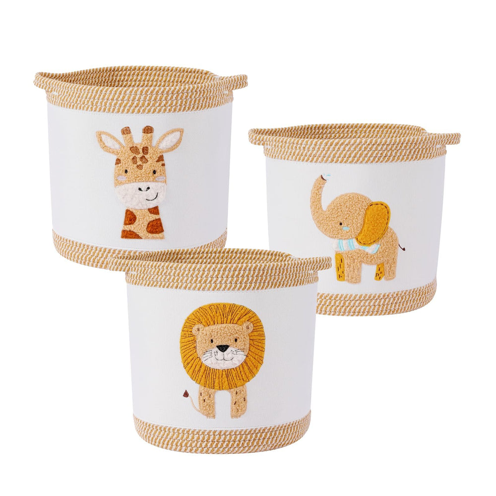 Tidelit 3-piece woven baby toy baskets with lion design for playful nursery organization