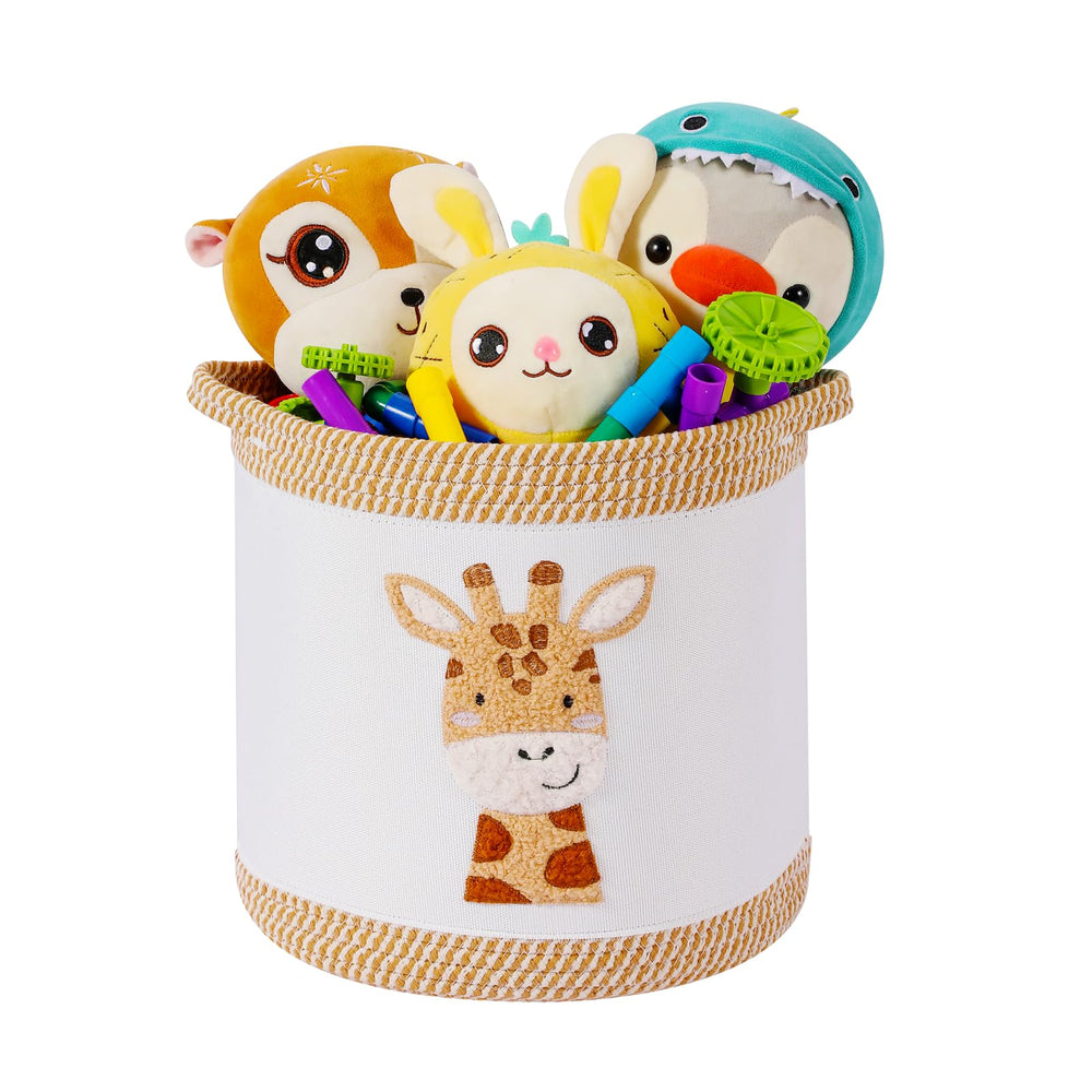Tidelit toy basket with giraffe embroidery, ideal nursery organizer for toys and laundry.
