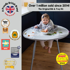 Tidy Tot Bib & Tray Kit tray attached to highchair demonstrates stable feeding surface