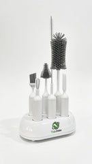 TidyOrbit wide-mouth brush cleans hard-to-reach bottle necks for efficient cleaning.