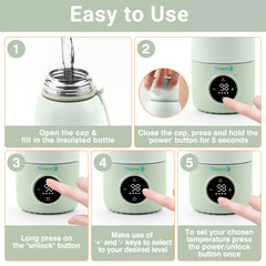 Tilcare portable bottle warmer travel formula-dispenser demonstrates convenient on-the-go prep.