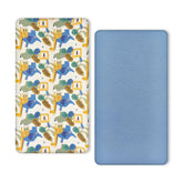 TILLYOU muslin crib sheet animal-geometry-blue close-up highlights breathable cotton comfort