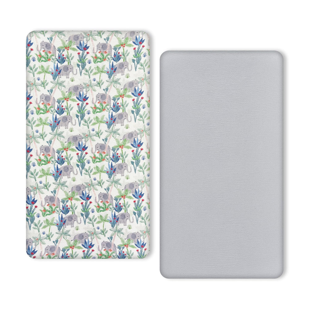 TILLYOU Rainforest Elephant crib sheet provides snug 52x28 fit for crib mattresses