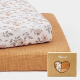 TILLYOU Muslin Mini Crib Sheets yellow flower two-pack for breathable sleep