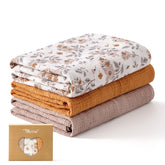 TILLYOU muslin swaddle 3-pack yellow flower pack: breathable and gentle for delicate newborn skin.