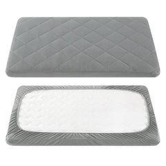 TILLYOU pack-and-play sheet showing soft-quilted cover pad for cozy infant comfort.