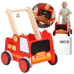 Timberoo fire truck walker front view promotes playful exploration