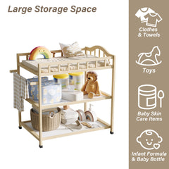 Timechee Pine Changing Table compact dimensions support easy repositioning around the nursery