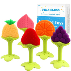 Tinabless teething keys close-up showing soft silicone textures for gentle gum relief.