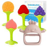 Tinabless teething mitten pack shows safe silicone options for soothing gums on the go.